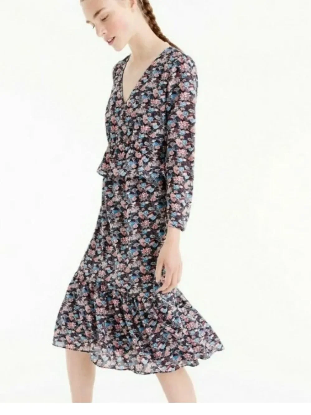 J. Crew Paisley Floral Ruffle Hem Dress sz 10 H3175